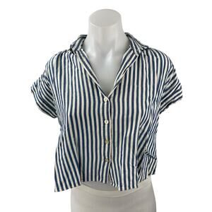 Madewell Hilltop Stripes Collared Short Sleeve Button Up Crop Shirt Blouse Top S